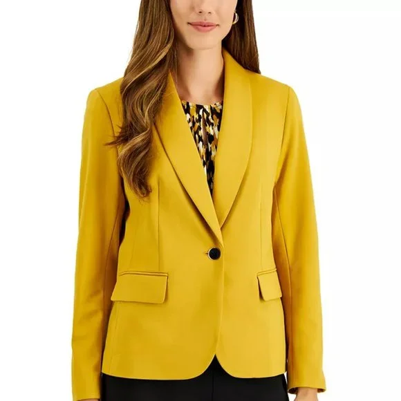 Kasper, Jackets & Coats, Kasper Petite Shawlcollar Onebutton Blazer  Dijonmustard